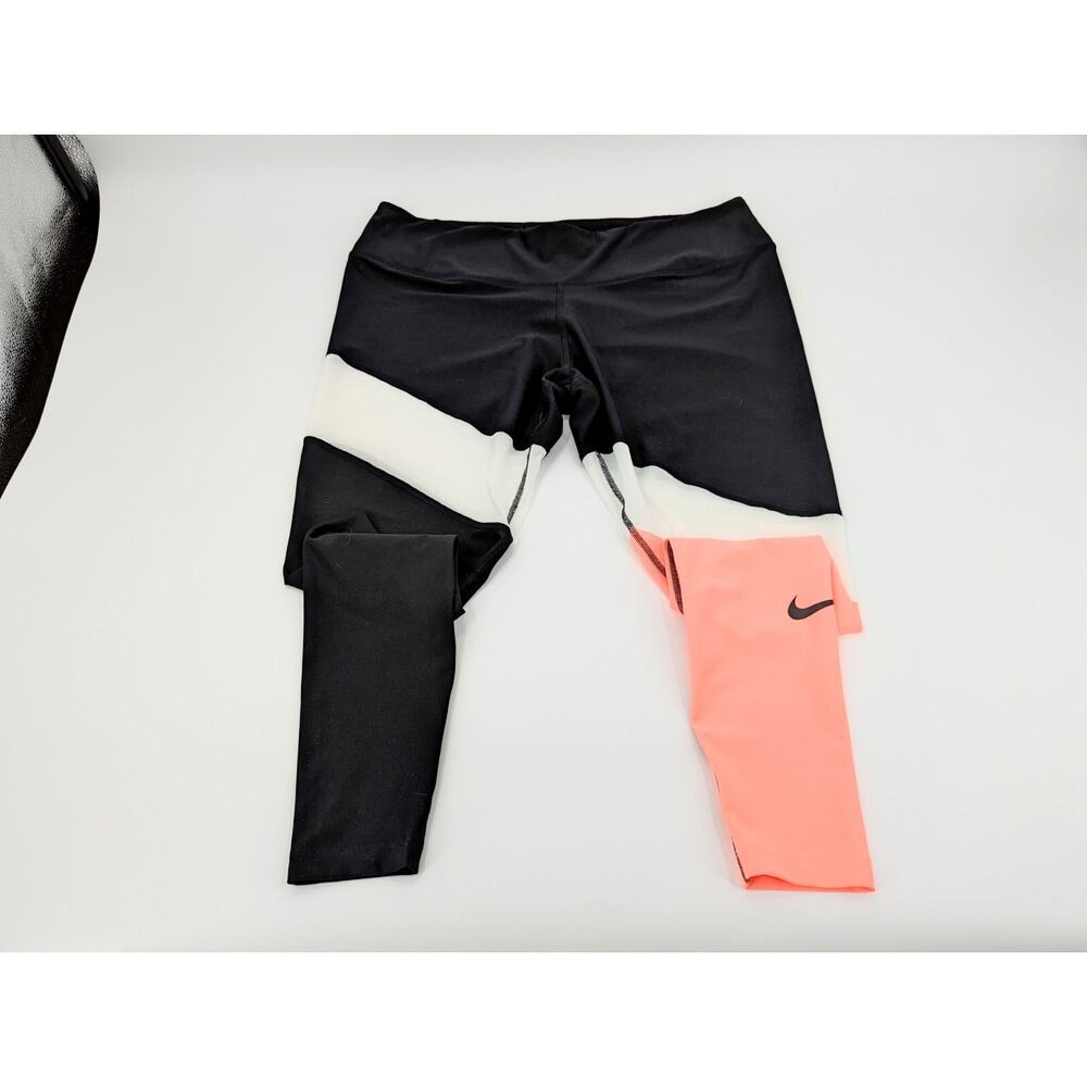 Nike Ladies Power Victory Crop Leggings Yoga Pants Training Black Peach Size 1X - Picture 2 of 10